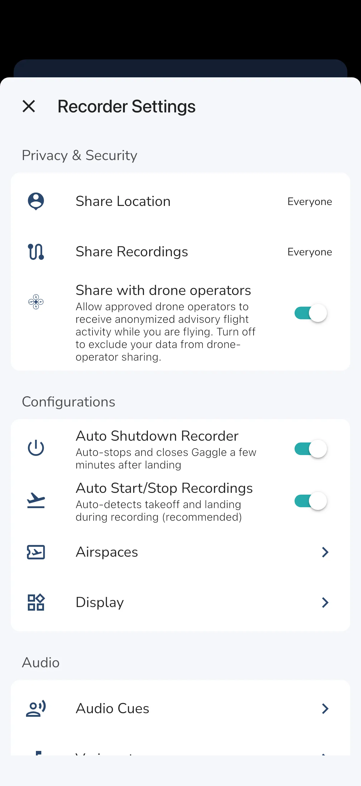 Share with drone operators setting