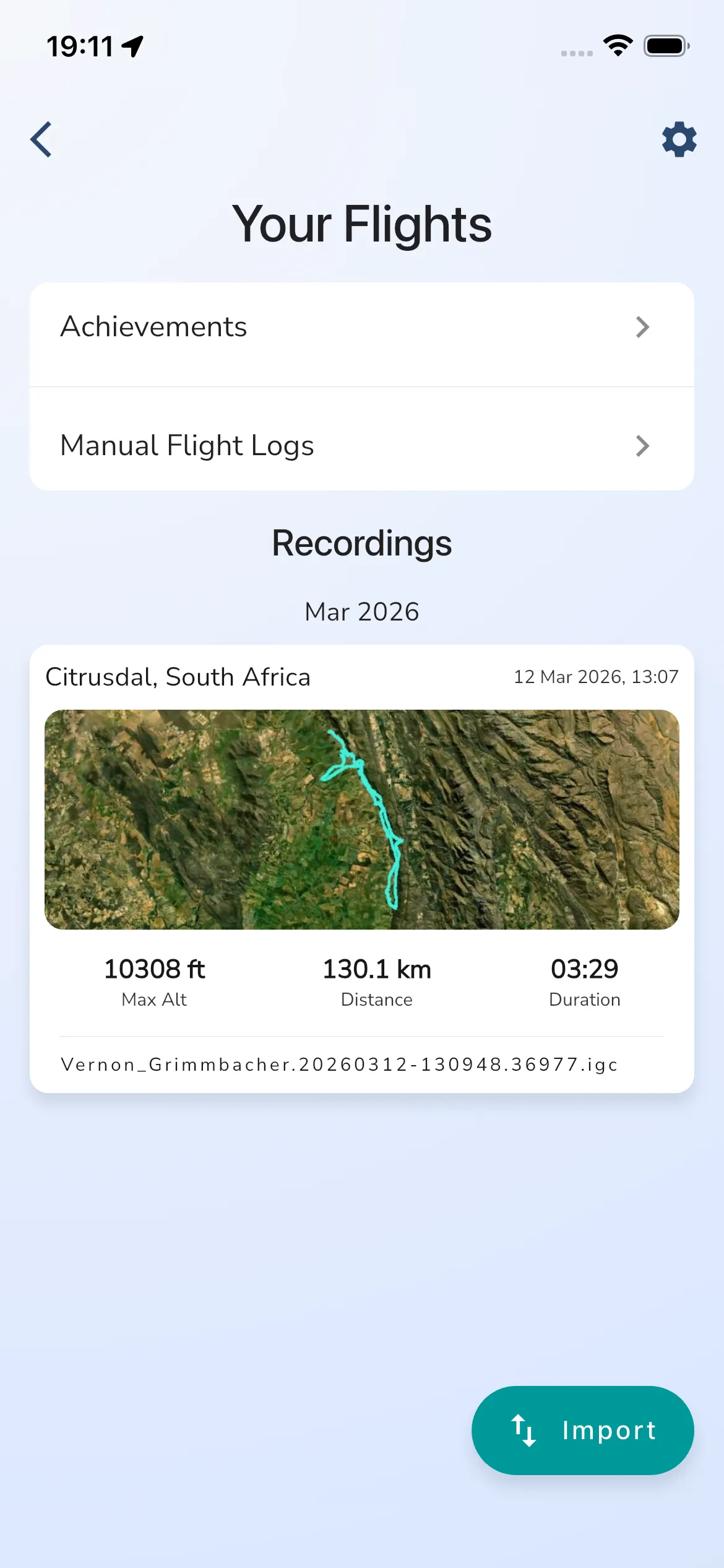 Flight Log Screen