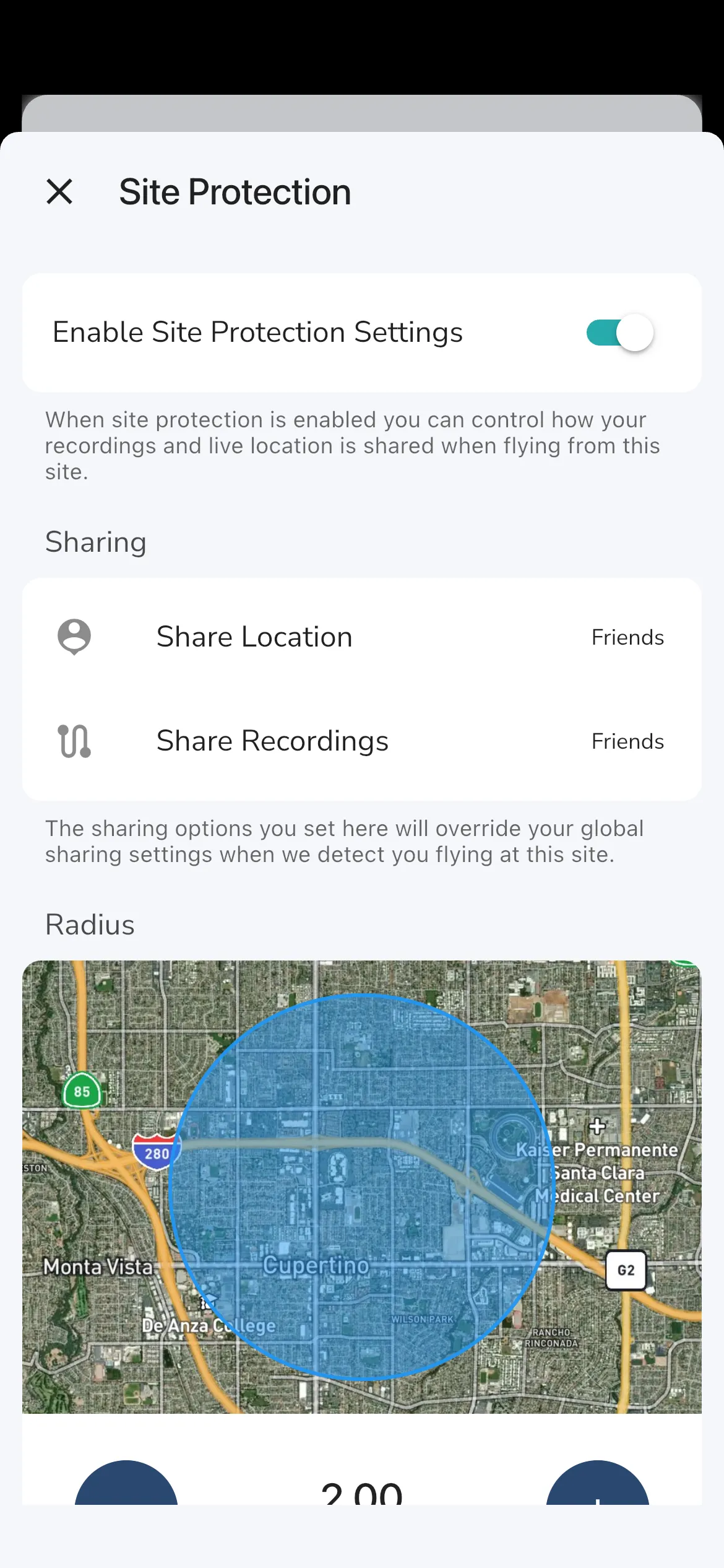 Flying Site Protection Settings