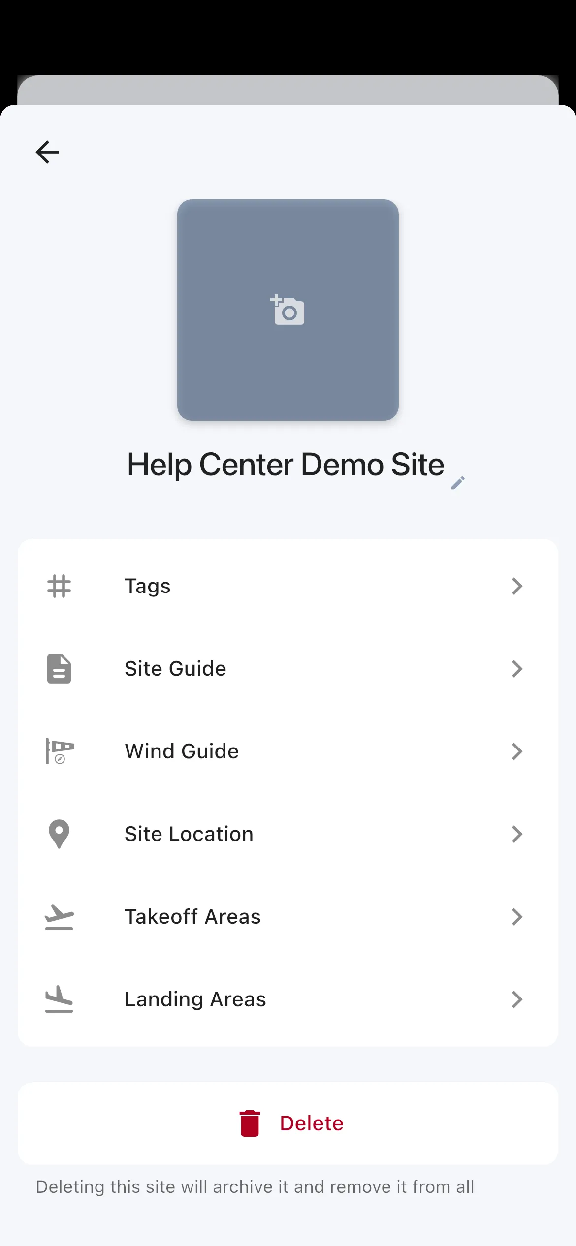 Flying Site Detail Settings